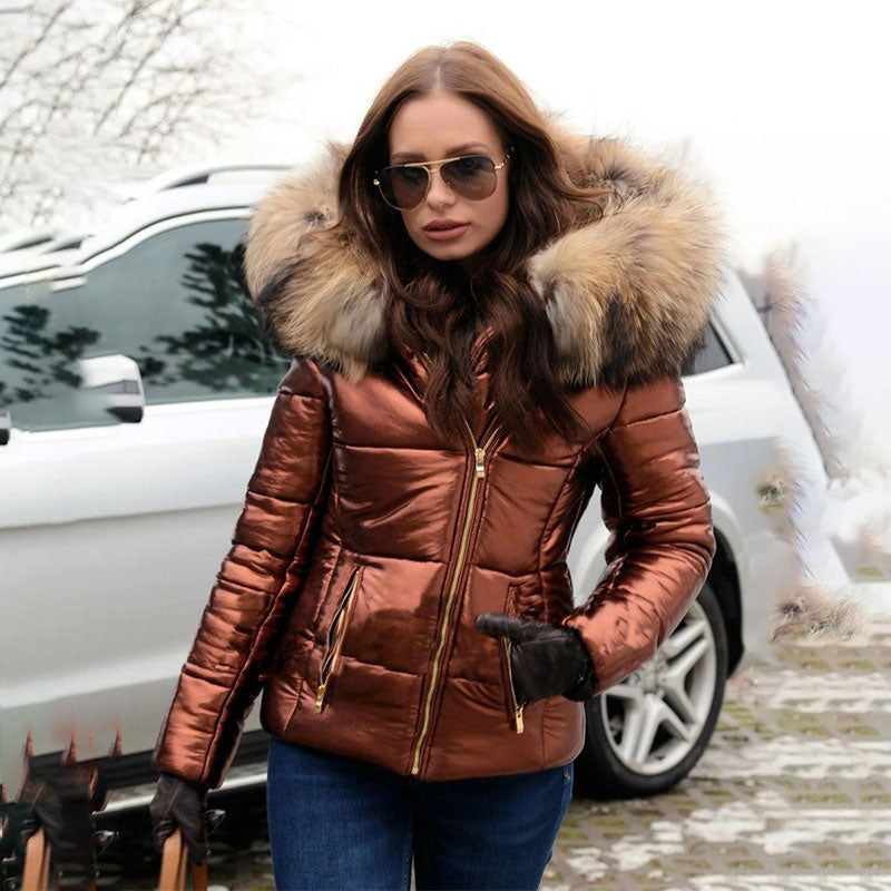 Doamnelor casual cald mare blană guler cu glugă sacou