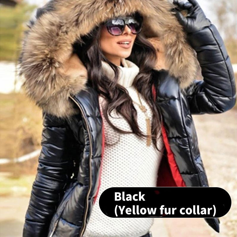 Doamnelor casual cald mare blană guler cu glugă sacou