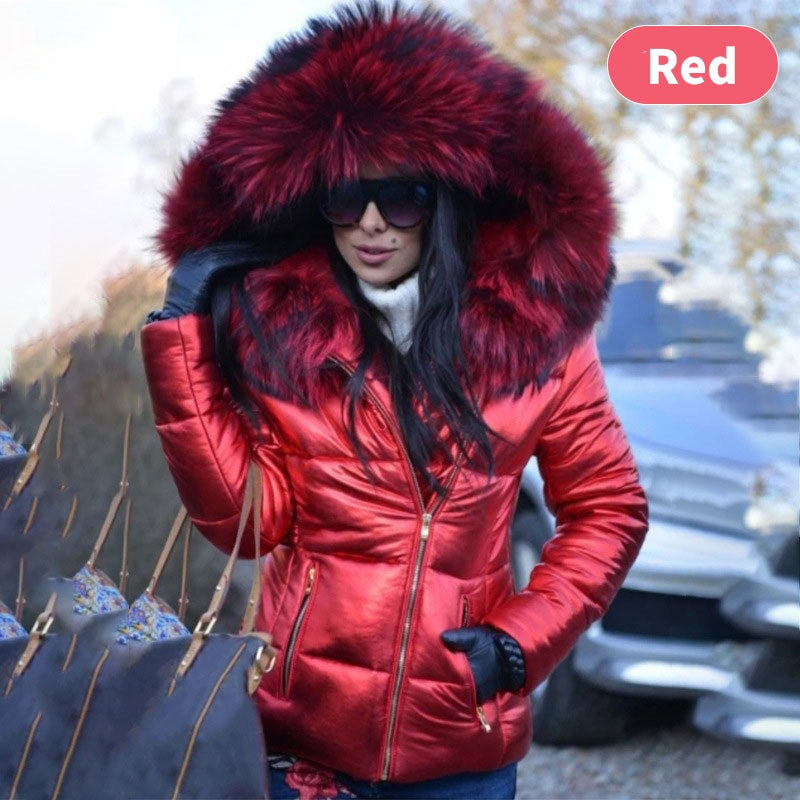 Doamnelor casual cald mare blană guler cu glugă sacou