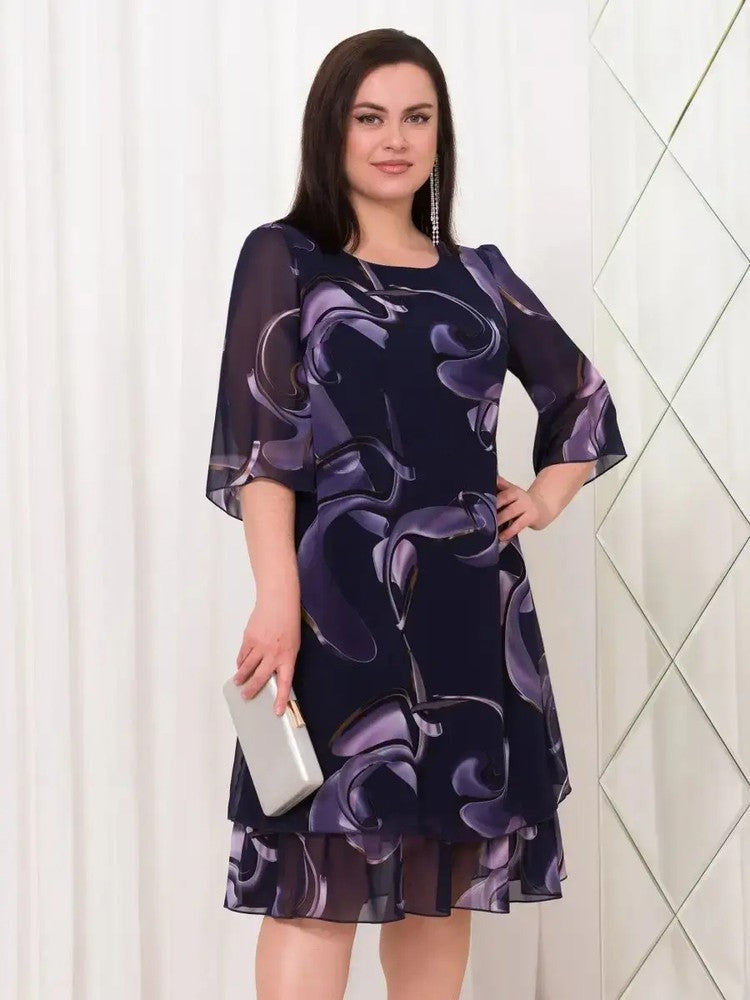 2025 Noi rochii elegante cu mâneci bufante din sifon imprimat