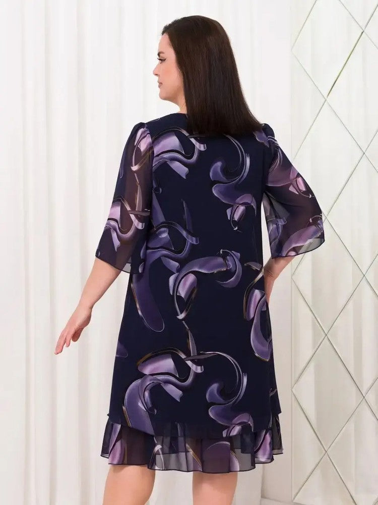 2025 Noi rochii elegante cu mâneci bufante din sifon imprimat
