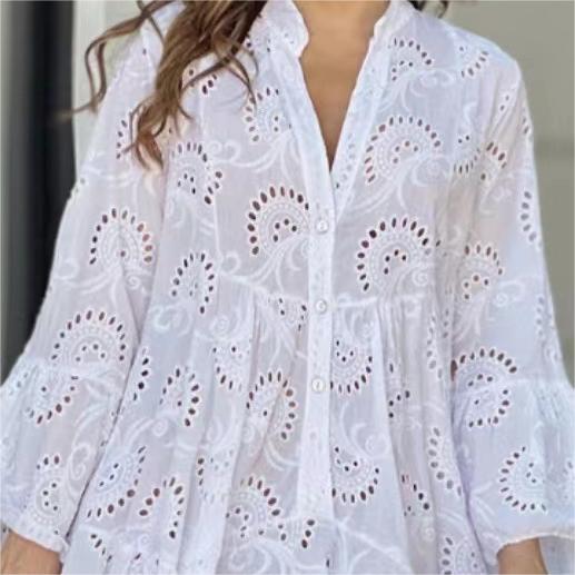 Culoare solidă V-Neck Loose Hollow Out Dress