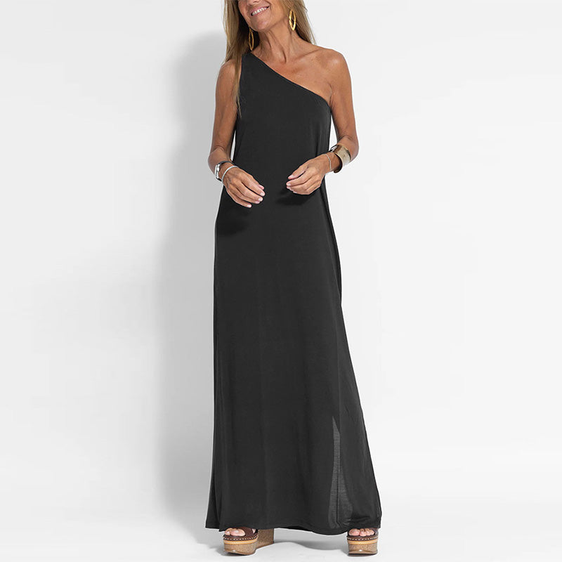 Elegant One-Shoulder Slit Ankle-Length Dress