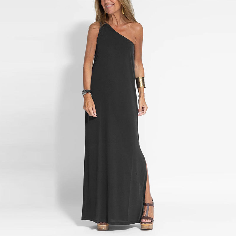 Elegant One-Shoulder Slit Ankle-Length Dress