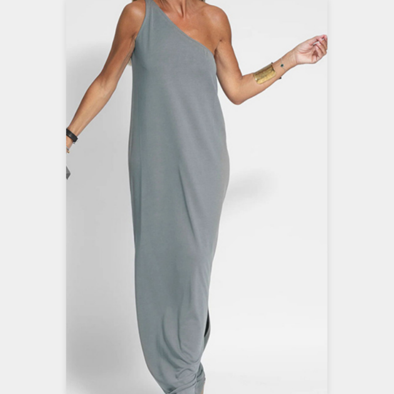 Elegant One-Shoulder Slit Ankle-Length Dress