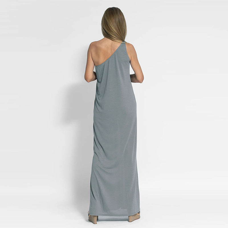 Elegant One-Shoulder Slit Ankle-Length Dress