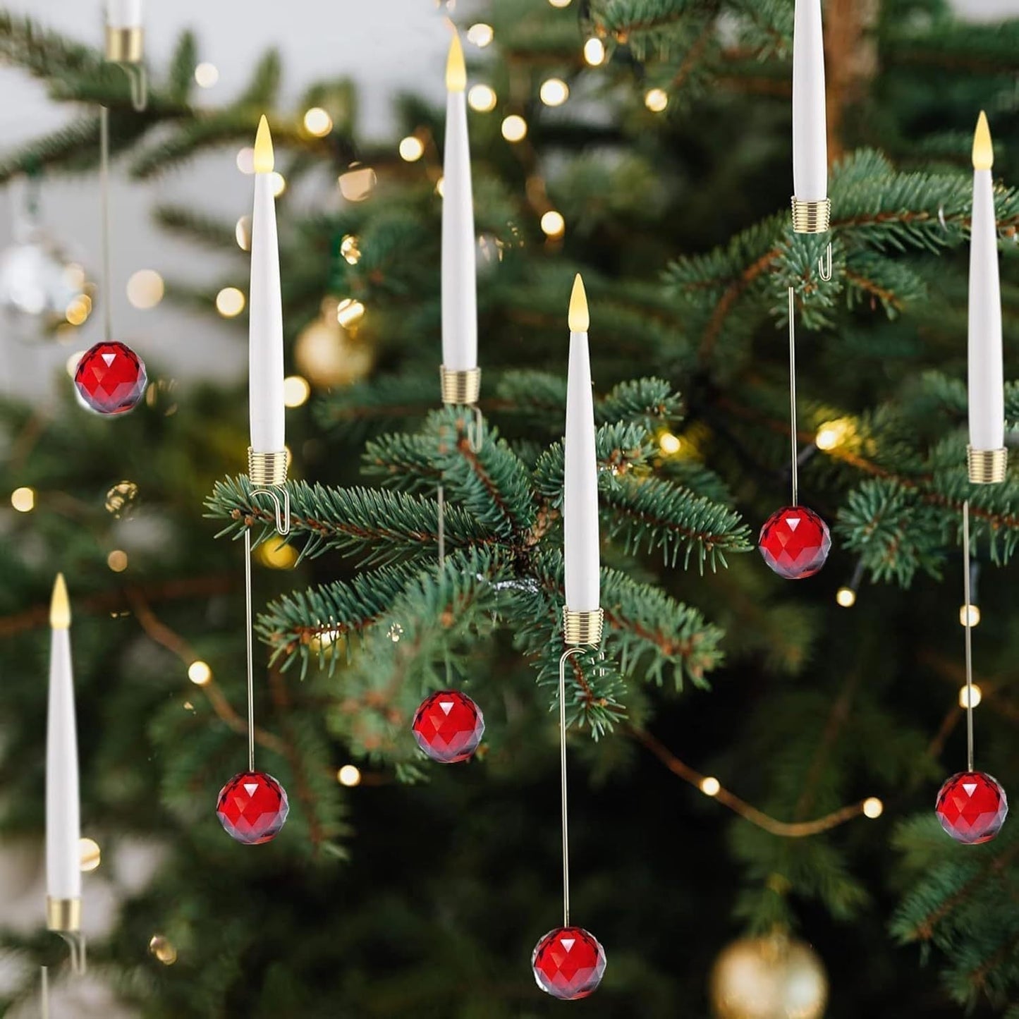 🎁Korai karácsonyi akció🎄Karácsonyfa LED gyertyák átlátszó kristálygömbös akasztóval
