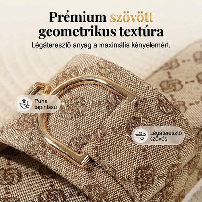 👡 Stílusos geometrikus slip-on szandál – szőtt textúra, arany díszítés, utánvéttel
