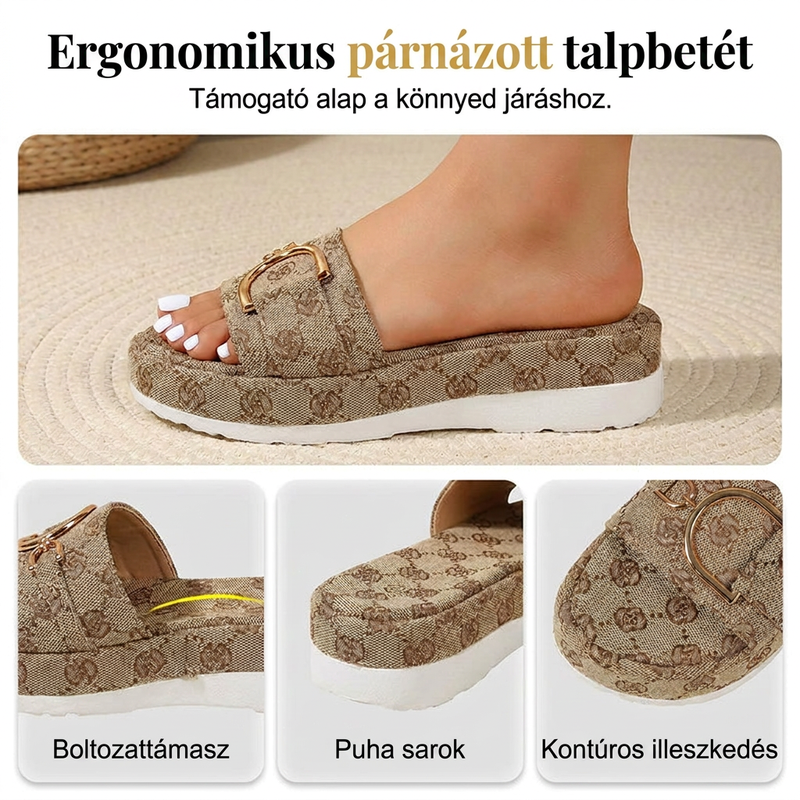 👡 Stílusos geometrikus slip-on szandál – szőtt textúra, arany díszítés, utánvéttel