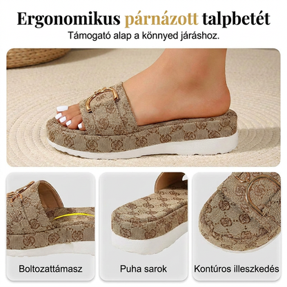 👡 Stílusos geometrikus slip-on szandál – szőtt textúra, arany díszítés, utánvéttel