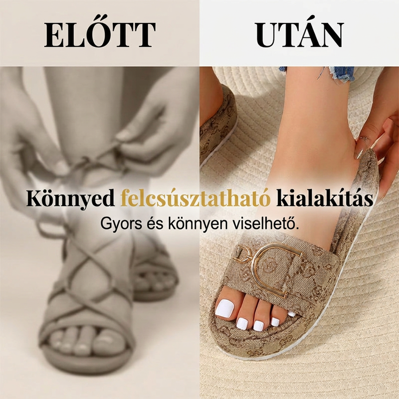 👡 Stílusos geometrikus slip-on szandál – szőtt textúra, arany díszítés, utánvéttel