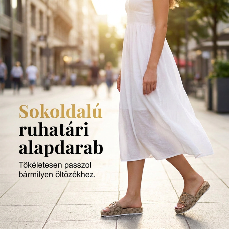 👡 Stílusos geometrikus slip-on szandál – szőtt textúra, arany díszítés, utánvéttel