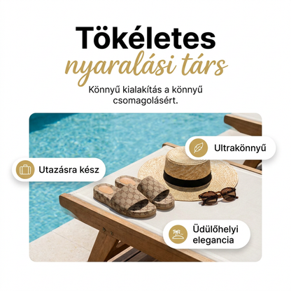 👡 Stílusos geometrikus slip-on szandál – szőtt textúra, arany díszítés, utánvéttel