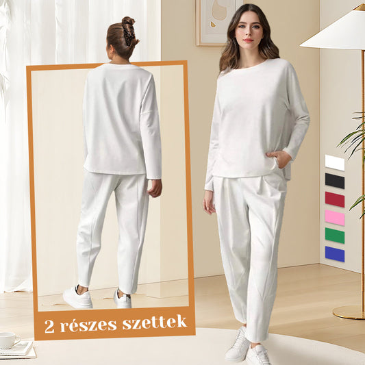 🌹Ajándék 🌸Virágzó Rózsa Nyaklánc🌸🔥Pamut hosszú ujjú kerek nyakú nadrág kétrészes készlet