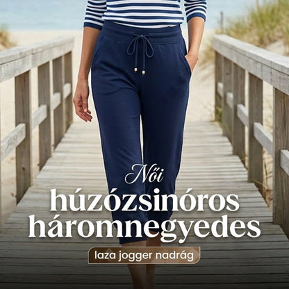 👖 Feszítőzsinóros derékrészű, rövidített melegítőnadrág – tökéletes otthoni kényelemhez