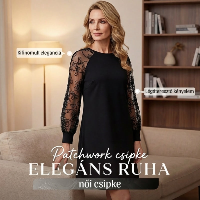 🥰2025 Csipke patchwork kerek nyakú hosszú ujjú ruha
