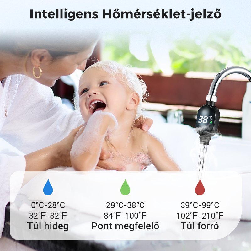 🌡️ Valós idejű hőmérséklet-kijelzés, személyre szabott, spa-szintű fürdőszobai élményt teremtve🚿
