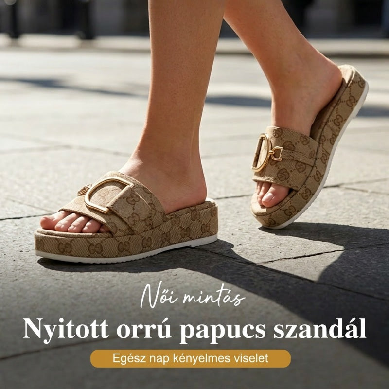 👡 Stílusos geometrikus slip-on szandál – szőtt textúra, arany díszítés, utánvéttel