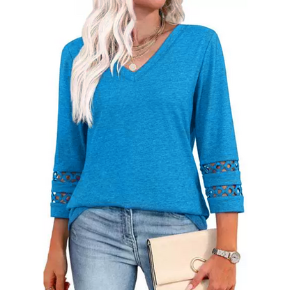 🌺 [S-3XL] Klasszikus egyszínű V-nyakú felső | ¾-es ujjakkal, mindenkinek jól áll és karcsúsít! 👚✨