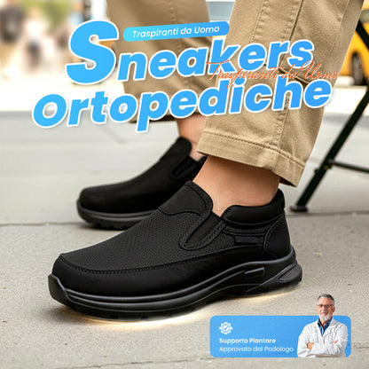 👞🌬️ 2026-os új férfi ortopéd cipő | Légáteresztő és kényelmes, egész nap nem fullad meg a láb! Lábívtámasz + lengéscsillapító talpbetét, enyhíti a hosszú állás okozta fáradtságot; légáteresztő bélés + széles lábfej, nem szorítja a lábat és nem izza