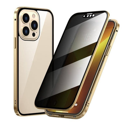 ✨ Mágneses iPhone Tok Privát Üveggel és Fém Kerettel 📱🔒