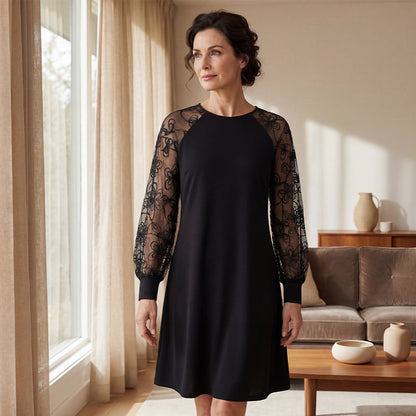 🥰2025 Csipke patchwork kerek nyakú hosszú ujjú ruha