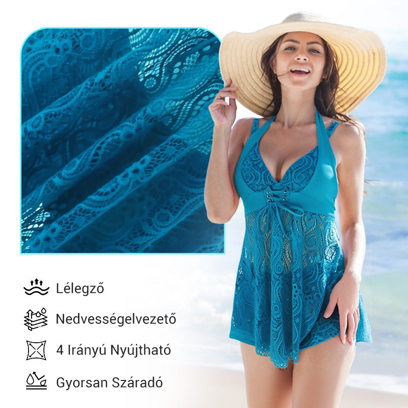 🌞 Csipkés V-nyakú egyrészes fürdőruha rövidnadrággal S-3XL – Stílus és kényelem a strandon! 🩱⛱️