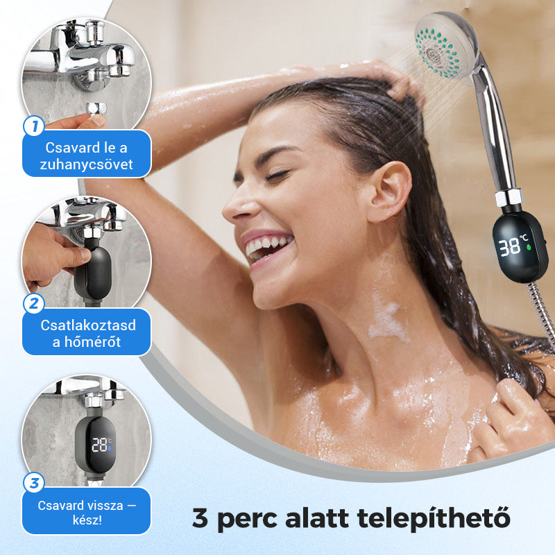 🌡️ Valós idejű hőmérséklet-kijelzés, személyre szabott, spa-szintű fürdőszobai élményt teremtve🚿