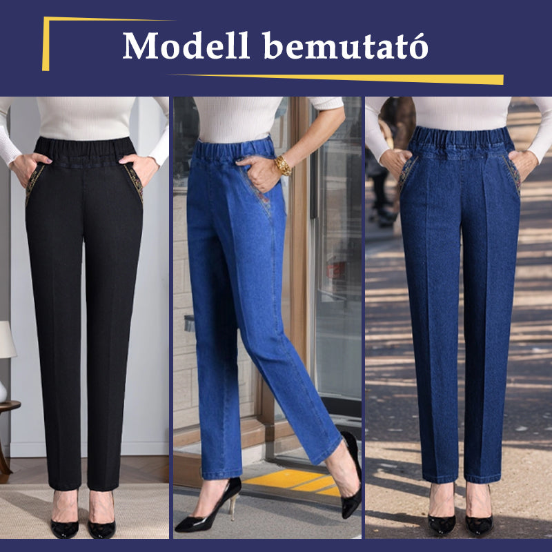 ✨ Női farmer oldalsó zsebekkel és elasztikus derékpánttal