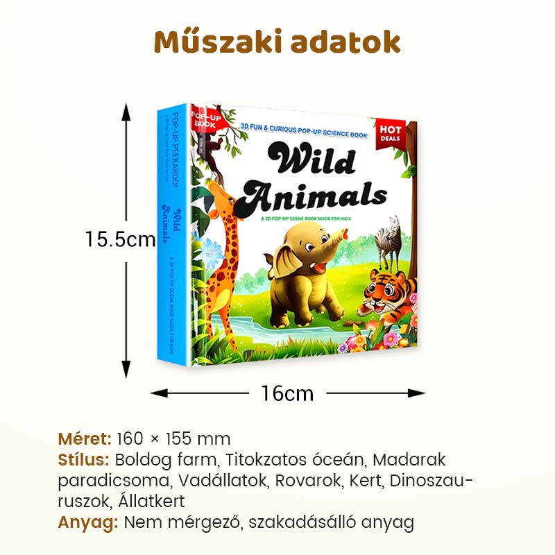 ✨【Kids' 3D Pop-Up Animal Book - Interaktív korai tanulás nélkülözhetetlen】✨