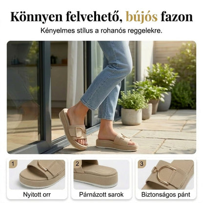 👡 Stílusos geometrikus slip-on szandál – szőtt textúra, arany díszítés, utánvéttel