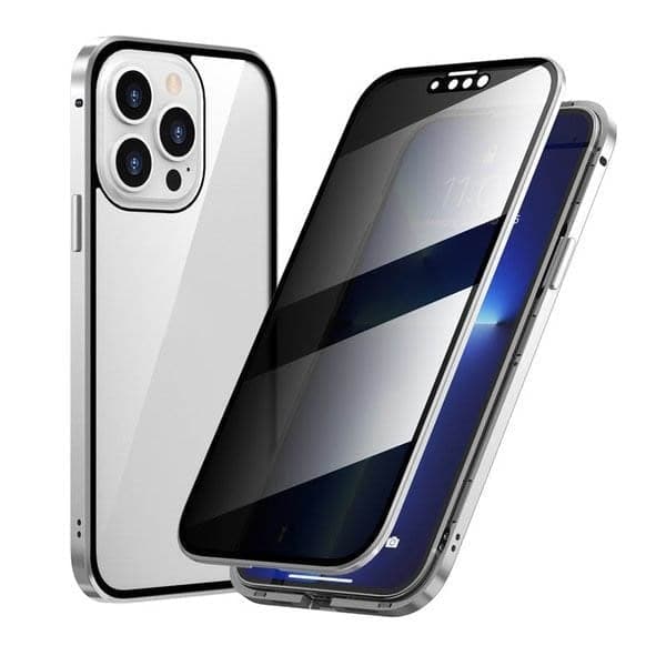✨ Mágneses iPhone Tok Privát Üveggel és Fém Kerettel 📱🔒