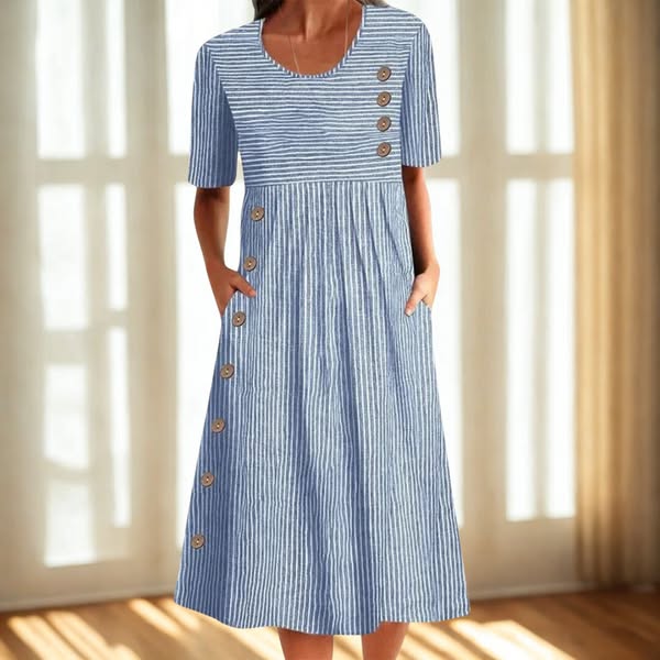 💃 Időtálló csíkos midi ruha – klasszikus elegancia, modern vonalvezetés