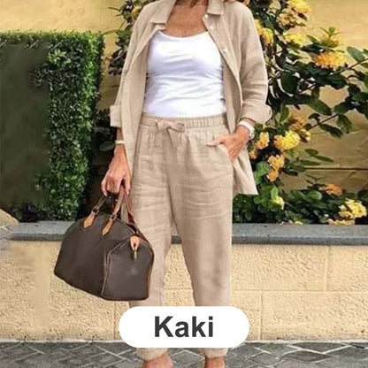 【M-4XL】🌿Női pamut vászon blúz és hosszú ujjú nadrág