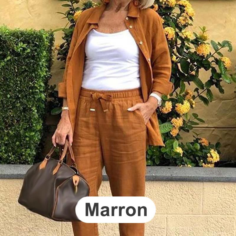 【M-4XL】🌿Női pamut vászon blúz és hosszú ujjú nadrág
