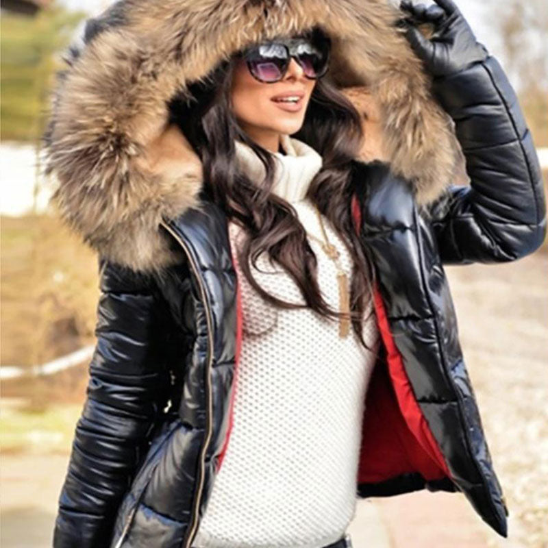 Doamnelor casual cald mare blană guler cu glugă sacou