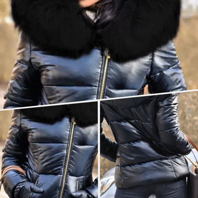 Doamnelor casual cald mare blană guler cu glugă sacou