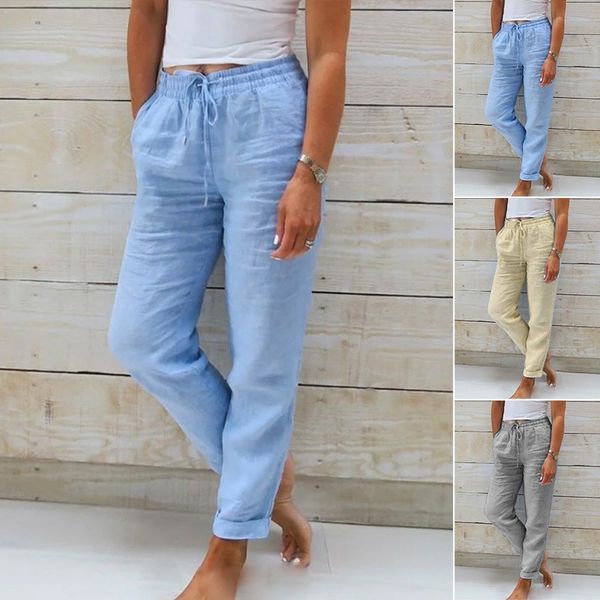 🔥 S–2XL méretű, rugalmas derékú pamut-len széles szárú női nadrág | Nyári laza stílus, kényelem és elegancia egyben 🍃