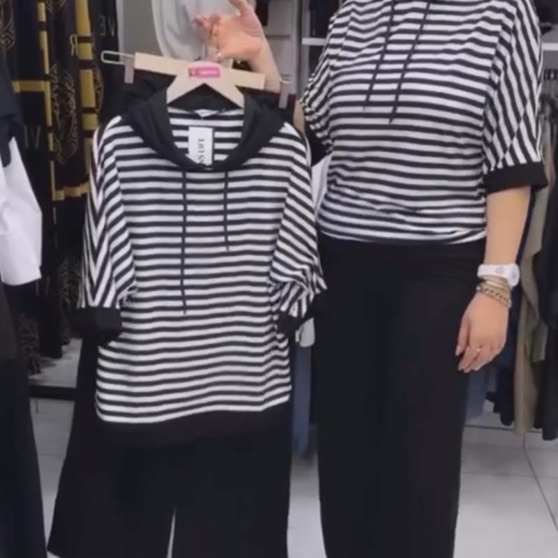 💥 FORRÓ AKCIÓ! 👚 Csíkos felső + nadrág szett – Stílusos és kényelmes! 🔥