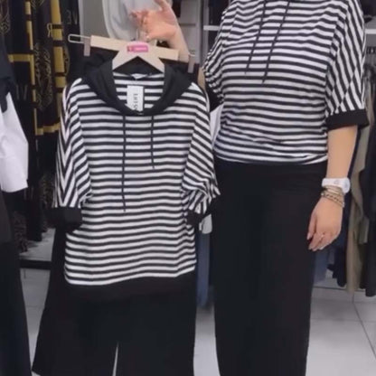 💥 FORRÓ AKCIÓ! 👚 Csíkos felső + nadrág szett – Stílusos és kényelmes! 🔥