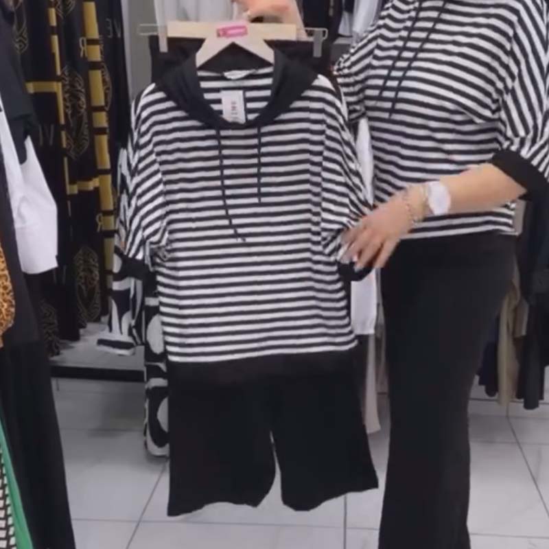 💥 FORRÓ AKCIÓ! 👚 Csíkos felső + nadrág szett – Stílusos és kényelmes! 🔥