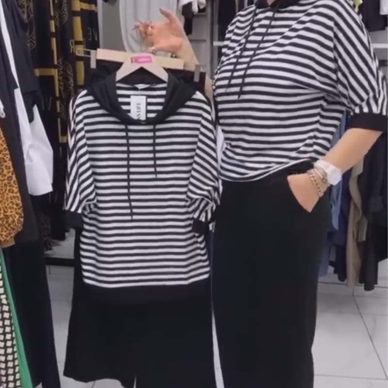 💥 FORRÓ AKCIÓ! 👚 Csíkos felső + nadrág szett – Stílusos és kényelmes! 🔥