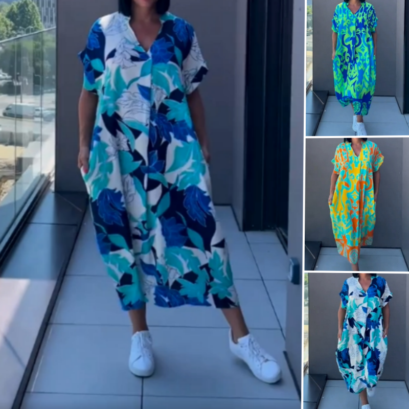🌿Női alkalmi elegáns elegáns nyomtatott V-nyakú ruha