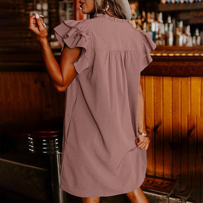 🌴 Nyári akciók! Női alkalmi V-nyakú fodros redős ruha – Lélegzetelállítóan nőies! 👗