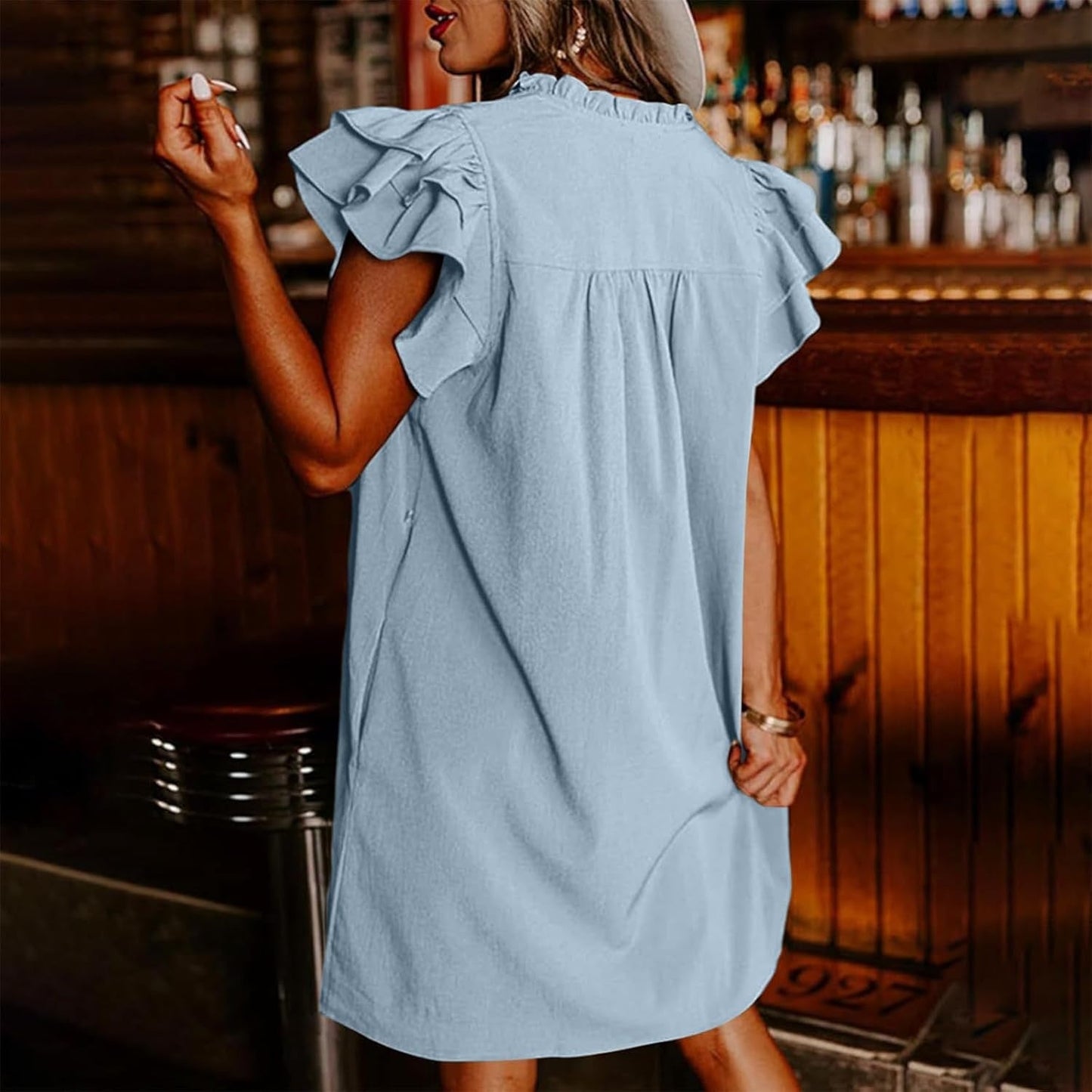 🌴 Nyári akciók! Női alkalmi V-nyakú fodros redős ruha – Lélegzetelállítóan nőies! 👗