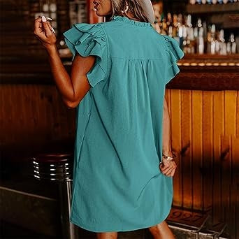 🌴 Nyári akciók! Női alkalmi V-nyakú fodros redős ruha – Lélegzetelállítóan nőies! 👗