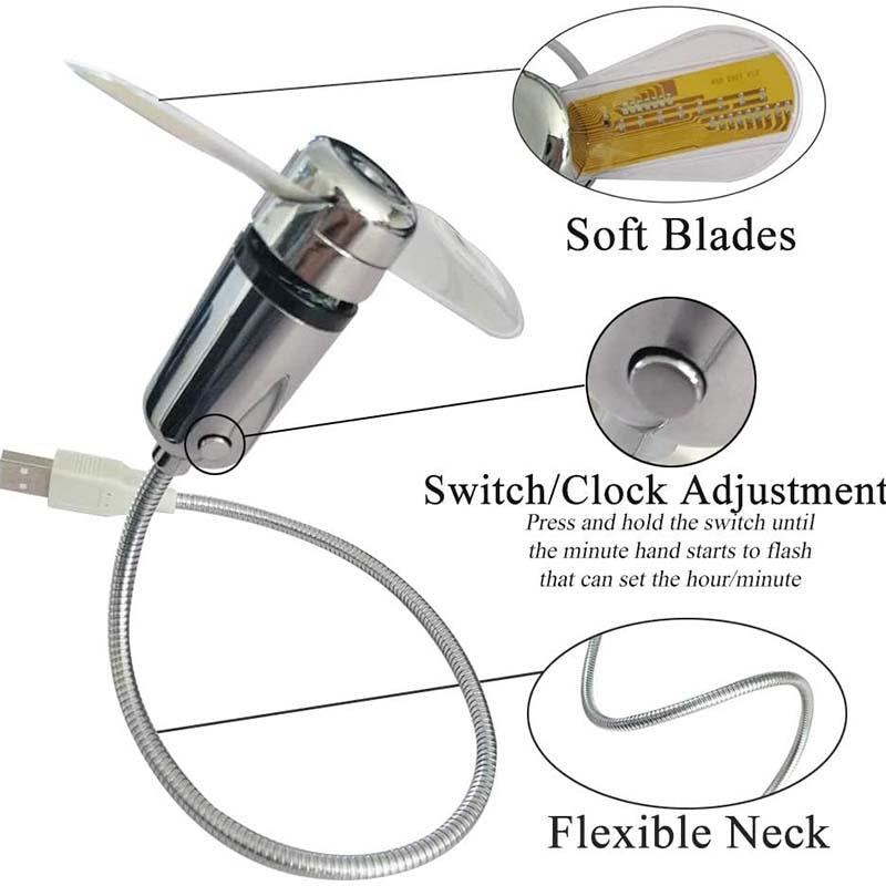 USB ventilátor LED óra fény