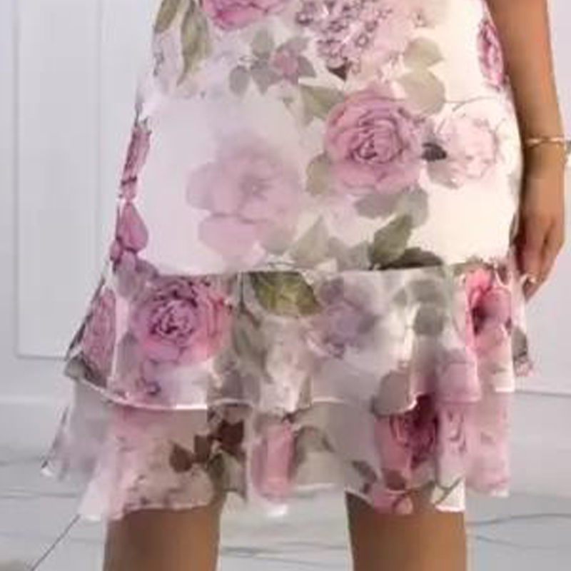 🔥 [S-4XL] 🌺 Rózsaszín sifon ruha fodrokkal – könnyed, romantikus, nőies