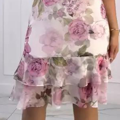 🔥 [S-4XL] 🌺 Rózsaszín sifon ruha fodrokkal – könnyed, romantikus, nőies