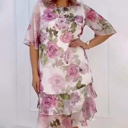 🔥 [S-4XL] 🌺 Rózsaszín sifon ruha fodrokkal – könnyed, romantikus, nőies